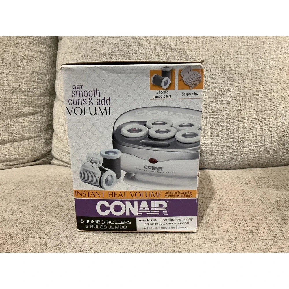 Conair Instant Heat Volume Rollers 5 Jumbo Flocked Hairsetter Dual Voltage White